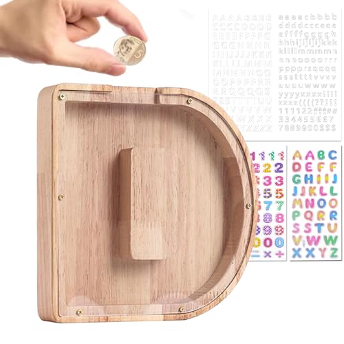 Wivico Spardose Kinder Buchstabe Holz Sparschwein Personalisierte A-Z Alphabet Sparbüchse Spardose Bilderrahmen Spardosen Kinder für Geburtstag,Weihnachten,Thanksgiving|Kinder Spardose(D-23cm) von Wivico