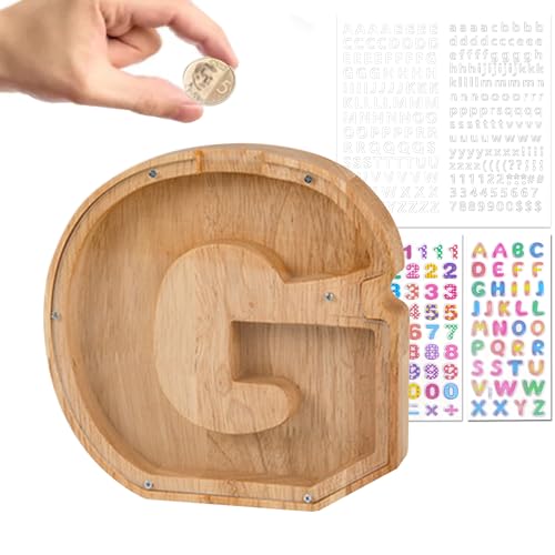 Wivico Spardose Kinder Buchstabe Holz Sparschwein Personalisierte A-Z Alphabet Sparbüchse Spardose Bilderrahmen Spardosen Kinder für Geburtstag,Weihnachten,Thanksgiving|Kinder Spardose(G-23cm) von Wivico