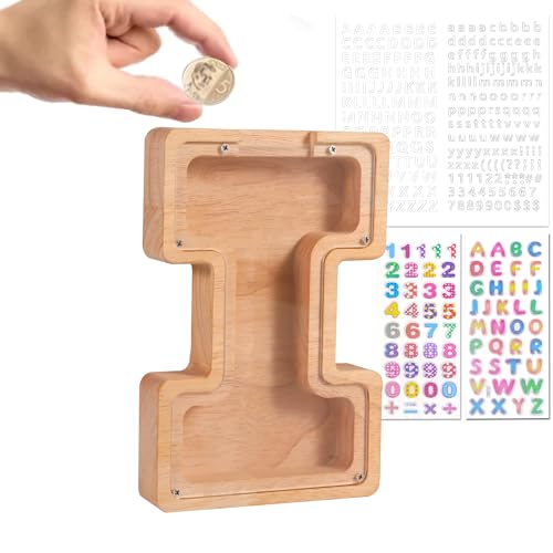 Wivico Spardose Kinder Buchstabe Holz Sparschwein Personalisierte A-Z Alphabet Sparbüchse Spardose Bilderrahmen Spardosen Kinder für Geburtstag,Weihnachten,Thanksgiving|Kinder Spardose(I-23cm) von Wivico