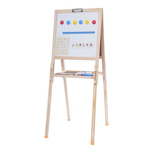 Doppelseitige Kinder Staffelei Holz-A-Rahmen-Staffelei 115cm Höhenverstellbar Tragbare Staffelei Whiteboard & Kreidetafel für Malerei von Wiyuer