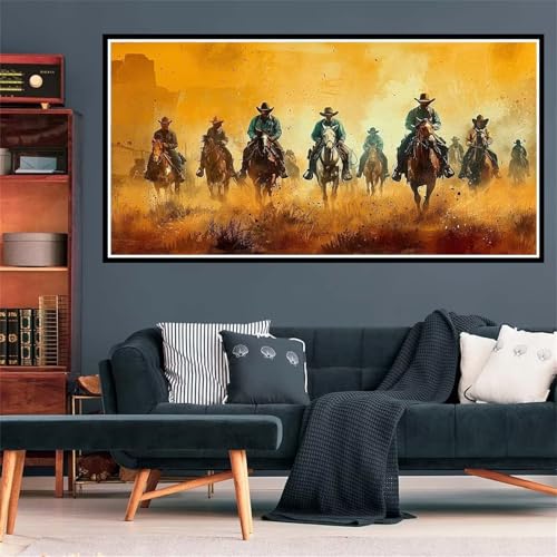 5D Cowboy Diamond Painting, Diamant Painting Bilder Pferd Diamond Painting Erwachsene Groß XXL, Runder Vollbohrer Diamanten Malerei Stickerei Kreuzstich Bastelset für Deko Schlafzimmer, 30x60cm Z-1782 von Wjffnzbz