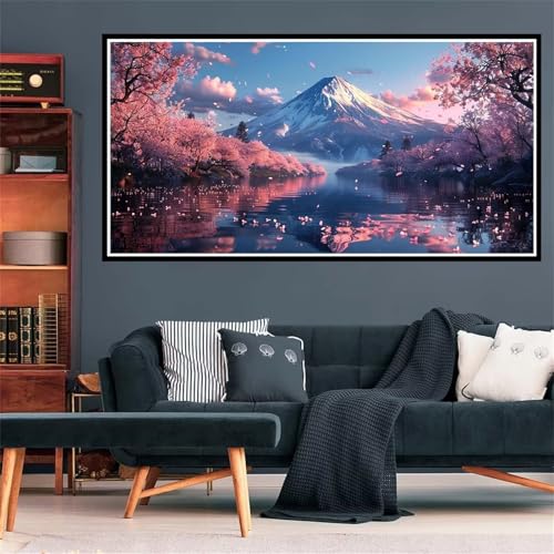 5D Diamond Painting Berg Fuji Diamant Painting Bilder Kirschblüten Diamond Painting Erwachsene Bastelset, Diamant Kunst Malerei Stickerei Kreuzstich Paintings Set, Deko Wohnzimmer 100x200cm Z-1719 von Wjffnzbz