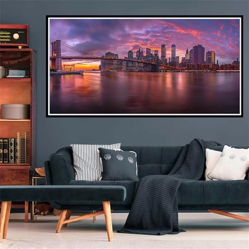 5D Diamond Painting Brooklyn Brücke Diamant Painting Bilder Landschaft Diamond Painting Erwachsene Bastelset, Diamant Kunst Malerei Stickerei Kreuzstich Paintings Set, Deko Wohnzimmer 100x300cm Z-1810 von Wjffnzbz