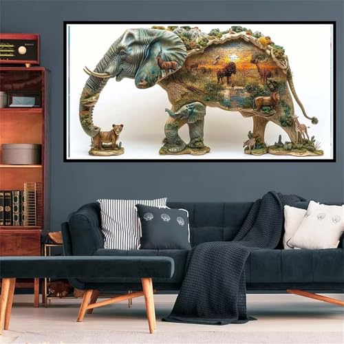 5D Diamond Painting Elefant Diamant Painting Bilder afrika Diamond Painting Erwachsene Bastelset, DIY Diamant Kunst Malerei Stickerei Kreuzstich Bilder Paintings Set, Deko Wohnzimmer 100x200cm Z-1599 von Wjffnzbz