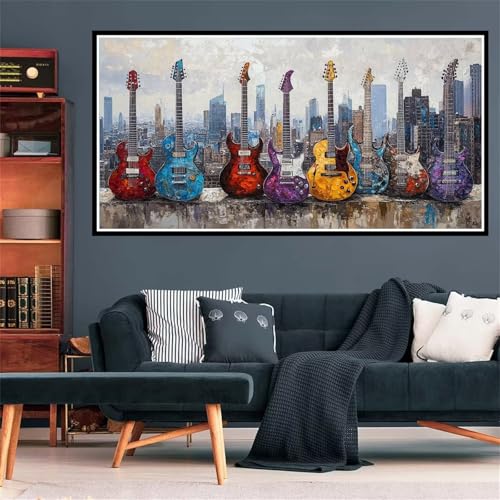 5D Diamond Painting Gitarre Diamant Painting Bilder Graffiti Diamond Painting Erwachsene Bastelset, DIY Diamant Kunst Malerei Stickerei Kreuzstich Bilder Paintings Set, Deko Wohnzimmer 90x180cm Z-5468 von Wjffnzbz