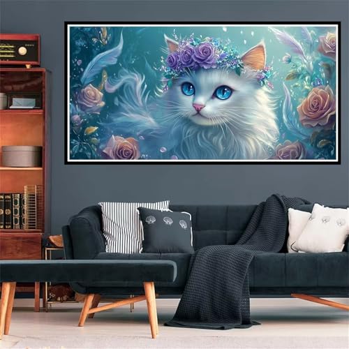 5D Diamond Painting Katze Diamant Painting Bilder Tier Diamond Painting Erwachsene Bastelset, Full DIY Diamant Kunst Malerei Stickerei Kreuzstich Bilder Paintings Set, Deko Wohnzimmer 100x200cm Z-2379 von Wjffnzbz