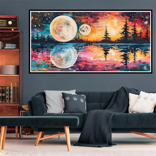 5D Diamond Painting Mond Diamant Painting Bilder Malerei Diamond Painting Erwachsene Bastelset, DIY Diamant Kunst Malerei Stickerei Kreuzstich Bilder Paintings Set, Deko Wohnzimmer 100x200cm Z-1779 von Wjffnzbz