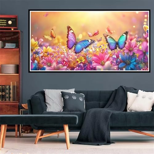 5D Diamond Painting Schmetterling Diamant Painting Bilder Bunte Blumen Diamond Painting Erwachsene Bastelset, Diamant Kunst Malerei Stickerei Kreuzstich Paintings Set, Deko Wohnzimmer 100x200cm Z-2139 von Wjffnzbz