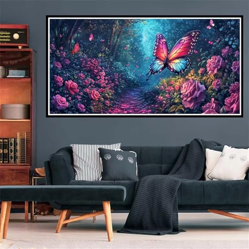 5D Diamond Painting Schmetterling Diamant Painting Bilder Distel Diamond Painting Erwachsene Bastelset, DIY Diamant Kunst Malerei Stickerei Kreuzstich Paintings Set, Deko Wohnzimmer 40x80cm Z-2223 von Wjffnzbz