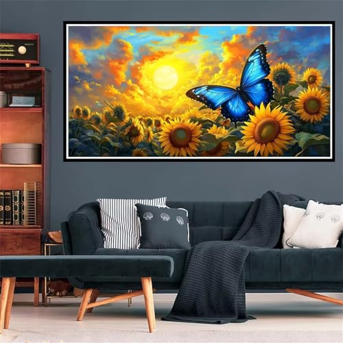 5D Diamond Painting Schmetterling Diamant Painting Bilder Sonnenblume Diamond Painting Erwachsene Bastelset, Diamant Kunst Malerei Stickerei Kreuzstich Paintings Set, Deko Wohnzimmer 100x300cm Z-1990 von Wjffnzbz