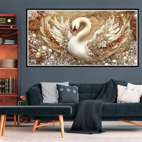 5D Diamond Painting Schwan Diamant Painting Bilder Tier Diamond Painting Erwachsene Bastelset, DIY Diamant Kunst Malerei Stickerei Kreuzstich Bilder Paintings Set, Deko Wohnzimmer 100x200cm Z-1959 von Wjffnzbz