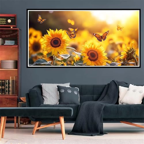 5D Diamond Painting Sonnenblume Diamant Painting Bilder Schmetterling Diamond Painting Erwachsene Bastelset, Diamant Kunst Malerei Stickerei Kreuzstich Paintings Set, Deko Wohnzimmer 30x60cm Z-2402 von Wjffnzbz