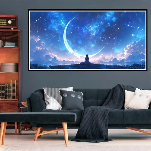 5D Diamond Painting Sternenhimmel Diamant Painting Bilder Mond Diamond Painting Erwachsene Bastelset, DIY Diamant Kunst Malerei Stickerei Kreuzstich Paintings Set, Deko Wohnzimmer 100x300cm Z-2320 von Wjffnzbz