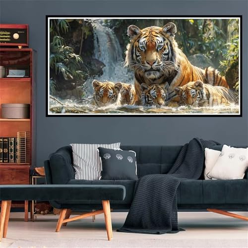 5D Diamond Painting Tiger Diamant Painting Bilder Fallen Diamond Painting Erwachsene Bastelset, DIY Diamant Kunst Malerei Stickerei Kreuzstich Bilder Paintings Set, Deko Wohnzimmer 100x200cm Z-1629 von Wjffnzbz