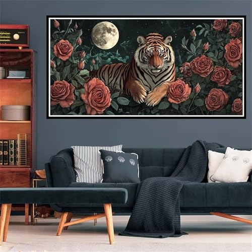 5D Diamond Painting Tiger Diamant Painting Bilder Rosen Diamond Painting Erwachsene Bastelset, DIY Diamant Kunst Malerei Stickerei Kreuzstich Bilder Paintings Set, Deko Wohnzimmer 100x300cm Z-2050 von Wjffnzbz