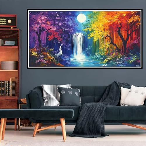 5D Fallen Diamond Painting, Diamant Painting Bilder Landschaft Diamond Painting Erwachsene Groß XXL, Runder Vollbohrer Diamanten Malerei Kreuzstich Bastelset für Deko Schlafzimmer, 100x300cm Z-2000 von Wjffnzbz