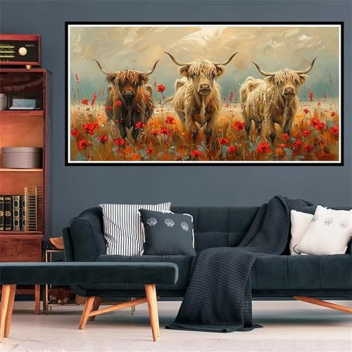 5D Hochlandrinder Diamond Painting, Diamant Painting Bilder Distel Diamond Painting Erwachsene Groß XXL, Runder Vollbohrer Diamanten Malerei Kreuzstich Bastelset für Deko Schlafzimmer, 30x60cm Z-1812 von Wjffnzbz