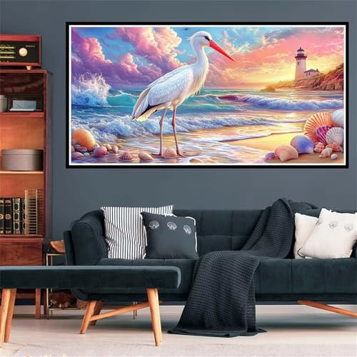 5D Kran Diamond Painting, Diamant Painting Bilder Strand Diamond Painting Erwachsene Groß XXL, DIY Runder Vollbohrer Diamond Malerei Stickerei Kreuzstich Bastelset für Deko Schlafzimmer, 30x60cm -2202 von Wjffnzbz