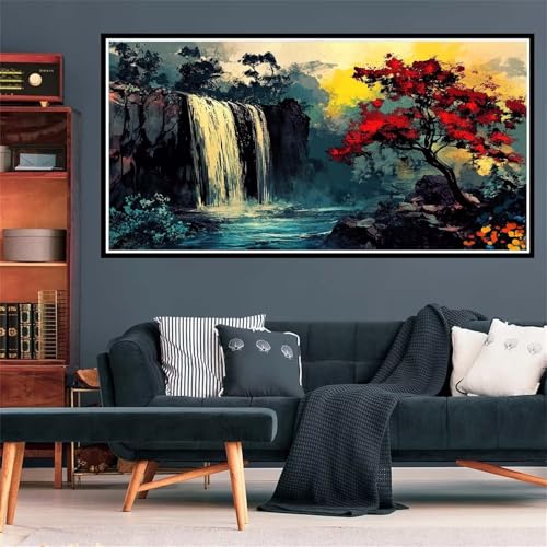 5D Landschaft Diamond Painting, Diamant Painting Bilder Fallen Diamond Painting Erwachsene Groß XXL, Runder Vollbohrer Diamanten Malerei Kreuzstich Bastelset für Deko Schlafzimmer, 100x200cm Z-1519 von Wjffnzbz