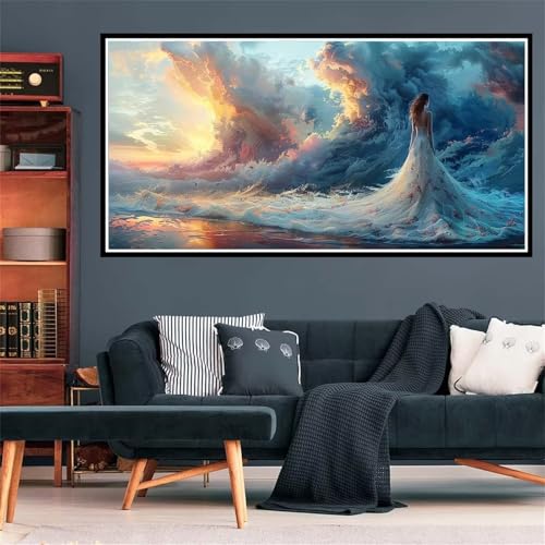 5D Mädchen Diamond Painting, Diamant Painting Bilder Wellen Diamond Painting Erwachsene Groß XXL, Runder Vollbohrer Diamond Malerei Kreuzstich Bastelset für Zimmer Deko Schlafzimmer, 100x200cm Z-1729 von Wjffnzbz