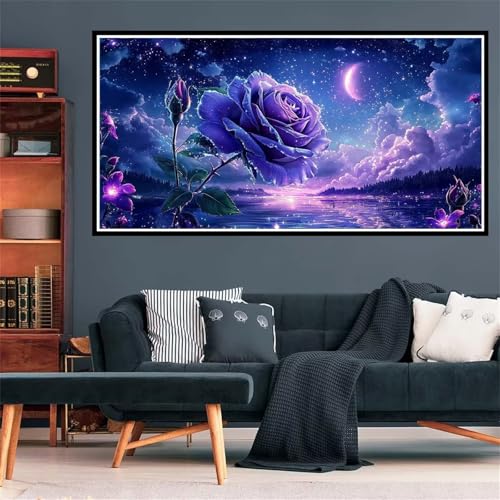 5D Rose Diamond Painting, Diamant Painting Bilder Landschaft Diamond Painting Erwachsene Groß XXL, Runder Vollbohrer Diamanten Malerei Kreuzstich Bastelset für Wanddeko Schlafzimmer, 100x300cm Z-1550 von Wjffnzbz