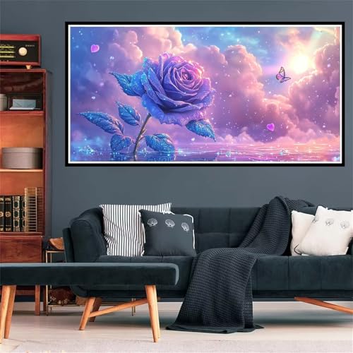 5D Rosen Diamond Painting, Diamant Painting Bilder Schmetterling Diamond Painting Erwachsene Groß XXL, Runder Vollbohrer Diamanten Malerei Kreuzstich Bastelset für Deko Schlafzimmer, 30x60cm Z-2322 von Wjffnzbz