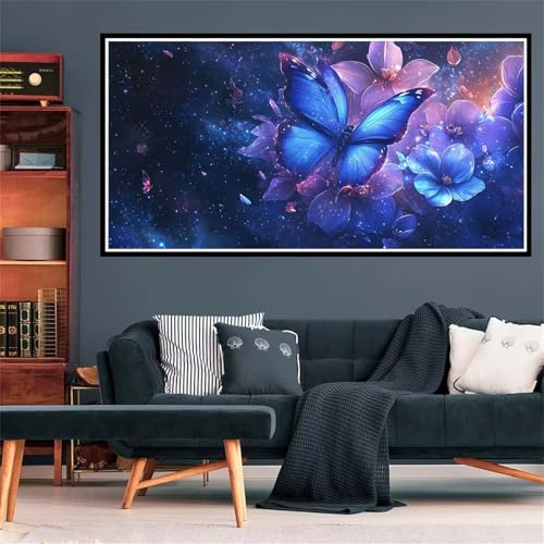 5D Schmetterling Diamond Painting, Diamant Painting Bilder Blume Diamond Painting Erwachsene Groß XXL, Runder Vollbohrer Diamanten Malerei Kreuzstich Bastelset für Deko Schlafzimmer, 100x200cm Z-2389 von Wjffnzbz