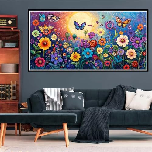 5D Schmetterling Diamond Painting, Diamant Painting Bilder Blume Diamond Painting Erwachsene Groß XXL, Runder Vollbohrer Diamanten Malerei Kreuzstich Bastelset für Deko Schlafzimmer, 100x200cm Z-1939 von Wjffnzbz