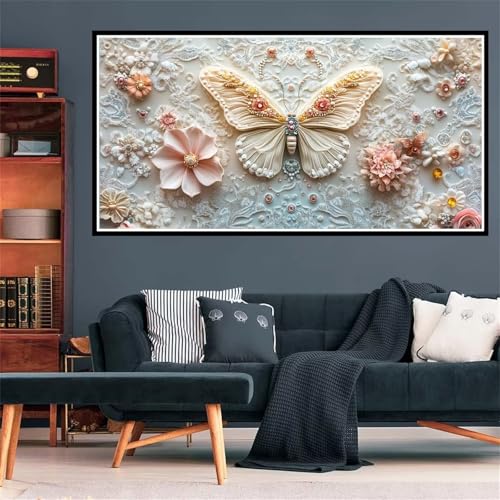 5D Schmetterling Diamond Painting, Diamant Painting Bilder Tier Diamond Painting Erwachsene Groß XXL, Runder Vollbohrer Diamanten Malerei Kreuzstich Bastelset für Deko Schlafzimmer, 100x200cm Z-2119 von Wjffnzbz