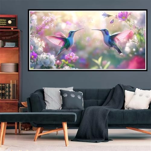 5D Vogel Diamond Painting, Diamant Painting Bilder Weiße Blumen Diamond Painting Erwachsene Groß XXL, Runder Vollbohrer Diamanten Malerei Kreuzstich Bastelset für Wanddeko Schlafzimmer, 30x60cm Z-2172 von Wjffnzbz