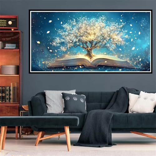 5D Weiße Blumen Diamond Painting, Diamant Painting Bilder Buch Diamond Painting Erwachsene Groß XXL, Runder Vollbohrer Diamanten Malerei Kreuzstich Bastelset für Deko Schlafzimmer, 100x300cm Z-1970 von Wjffnzbz