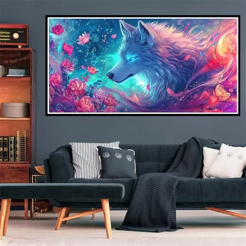 5D Weißer Wolf Diamond Painting, Diamant Painting Bilder Rosen Diamond Painting Erwachsene Groß XXL, Runder Vollbohrer Diamanten Malerei Kreuzstich Bastelset für Wanddeko Schlafzimmer, 40x80cm Z-1573 von Wjffnzbz