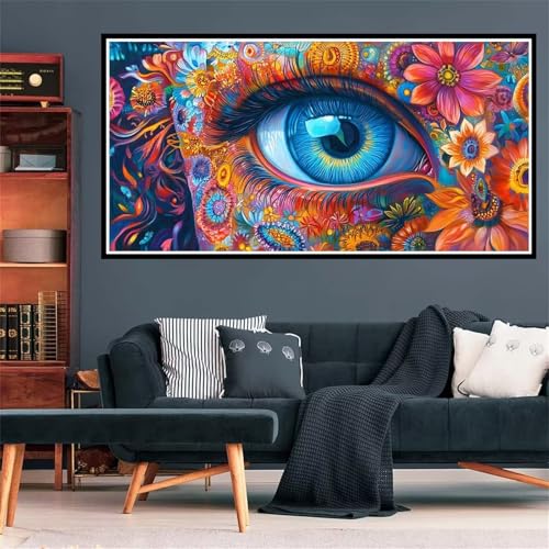 5D auge Diamond Painting, Diamant Painting Bilder Bunte Blumen Diamond Painting Erwachsene Groß XXL, Runder Vollbohrer Diamanten Malerei Kreuzstich Bastelset für Deko Schlafzimmer, 100x300cm Z-1910 von Wjffnzbz