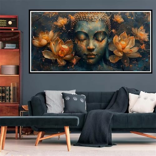 Buddha Statue Diamond Painting Erwachsene, 5D Diamant Painting Bilder Lotus Diamond Painting XXL 30x60cm, Diamond Art Anfänger Mosaikherstellung Bastelset, Deko Wohnzimmer, Geschenke für Frauen Z-1582 von Wjffnzbz