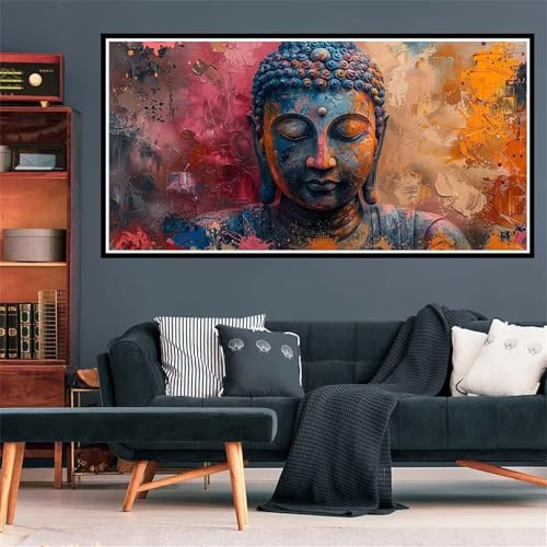 Buddha Statue Diamond Painting Erwachsene, 5D Diamant Painting Bilder Zen Diamond Painting XXL 100x300cm, Diamond Art Anfänger Mosaikherstellung Bastelset, Deko Wohnzimmer, Geschenke für Frauen Z-1800 von Wjffnzbz