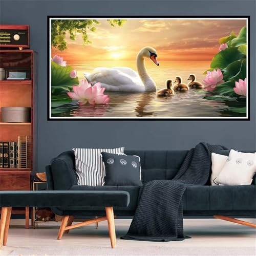 Ente Diamond Painting Erwachsene, 5D Diamant Painting Bilder See Diamond Painting XXL 100x300cm, Diamond Art Kinder Anfänger Mosaikherstellung Bastelset, Deko Wohnzimmer, Geschenke für Frauen Z-2220 von Wjffnzbz