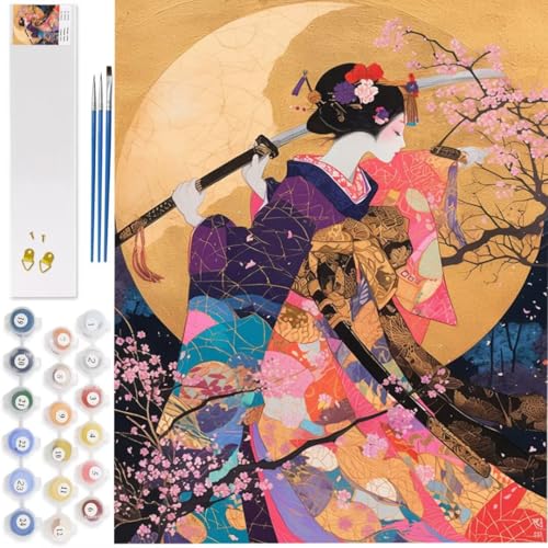 Japan Malen Nach Zahlen Erwachsene, Krieger Malen Nach Zahlen Kreativ Set für Anfänger, Handgemalt Ölgemälde Kit mit Pinseln und Acrylfarben, Wanddeko Ohne Rahmen 40x50cm, Geschenke für Frauen,6134 von Wjffnzbz