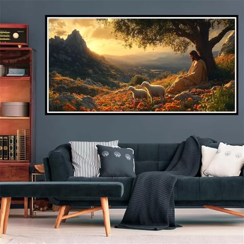 Jesus Diamond Painting Erwachsene, 5D Diamant Painting Bilder Schaf Diamond Painting XXL 60x120cm, Diamond Art Kinder Anfänger Mosaikherstellung Bastelset, Deko Wohnzimmer, Geschenke für Frauen Z-7525 von Wjffnzbz