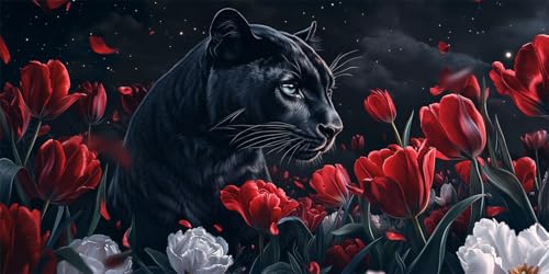 Malen Nach Zahlen Erwachsene schwarzer Panther Muster, DIY Blume Paint by Numbers Bastelset, 50x100cm Ölgemälde Set mit 3 Pinseln und Acrylpigment, Room Decor, Geschenke für Frauen, mit Rahmen -2904 von Wjffnzbz