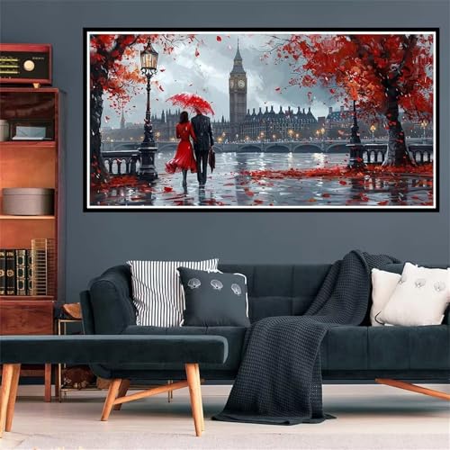 Paris Diamond Painting Erwachsene, 5D Diamant Painting Bilder Paar Diamond Painting XXL 100x300cm, Diamond Art Kinder Anfänger Mosaikherstellung Bastelset, Deko Wohnzimmer, Geschenke für Frauen Z-1650 von Wjffnzbz