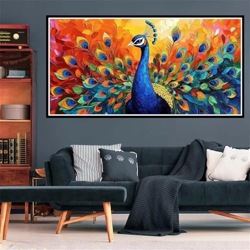 Pfau Diamond Painting Erwachsene, 5D Diamant Painting Bilder Tier Diamond Painting XXL 100x200cm, Diamond Art Kinder Anfänger Mosaikherstellung Bastelset, Deko Wohnzimmer, Geschenke für Frauen Z-1889 von Wjffnzbz