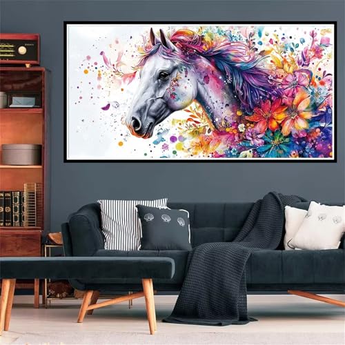 Pferd Diamond Painting Erwachsene, 5D Diamant Painting Bilder Tier Diamond Painting XXL 100x200cm, Diamond Art Kinder Anfänger Mosaikherstellung Bastelset, Deko Wohnzimmer, Geschenke für Frauen Z-1559 von Wjffnzbz