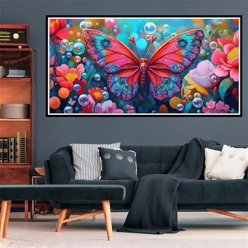 Schmetterling Diamond Painting, Diamant Painting Bilder Bunte Blumen Diamond Painting Erwachsene Groß XXL, Runder Vollbohrer Diamond Malerei Kreuzstich Bastelset für Deko Schlafzimmer, 100x300cm -2240 von Wjffnzbz