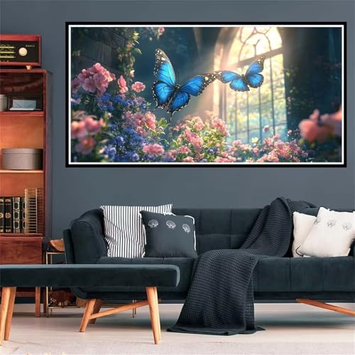 Schmetterling Diamond Painting Erwachsene, Diamant Painting Bilder Rosa Blume Diamond Painting XXL 100x200cm, Diamond Art Anfänger Mosaikherstellung Bastelset, Zimmer Deko, Geschenke für Frauen Z-2099 von Wjffnzbz