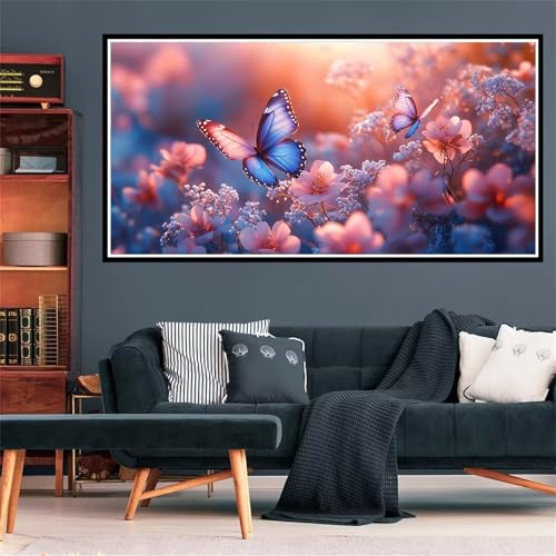 Schmetterling Diamond Painting Erwachsene, Diamant Painting Bilder Rosa Blume Diamond Painting XXL 100x300cm, Diamond Art Anfänger Mosaikherstellung Bastelset, Zimmer Deko, Geschenke für Frauen Z-2400 von Wjffnzbz