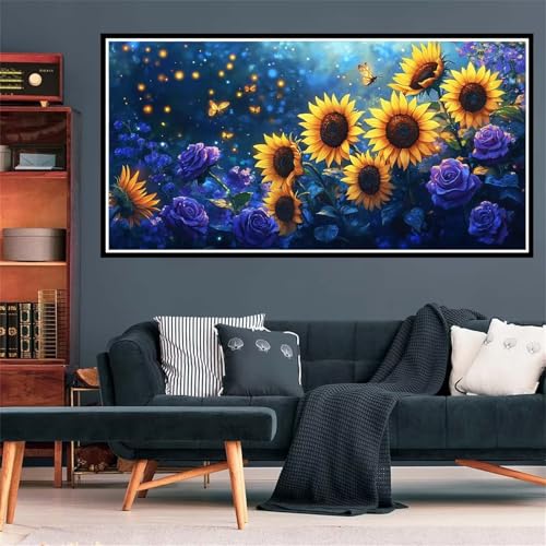 Sonnenblume Diamond Painting Erwachsene, 5D Diamant Painting Bilder Rose Diamond Painting XXL 100x200cm, Diamond Art Anfänger Mosaikherstellung Bastelset, Deko Wohnzimmer, Geschenke für Frauen Z-2429 von Wjffnzbz