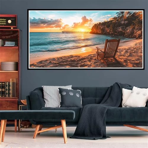 Strand Diamond Painting Erwachsene, Diamant Painting Bilder Sonnenuntergang Diamond Painting XXL 100x300cm, Diamond Art Anfänger Mosaikherstellung Bastelset, Zimmer Deko, Geschenke für Frauen Z-1980 von Wjffnzbz