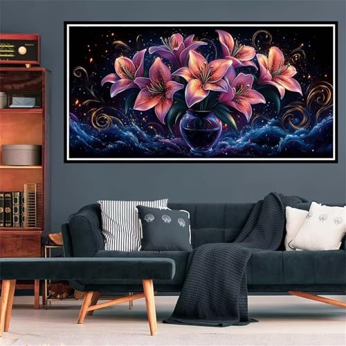 Vase Diamond Painting Erwachsene, 5D Diamant Painting Bilder Blume Diamond Painting XXL 100x300cm, Diamond Art Kinder Anfänger Mosaikherstellung Bastelset, Deko Wohnzimmer, Geschenke für Frauen Z-2190 von Wjffnzbz