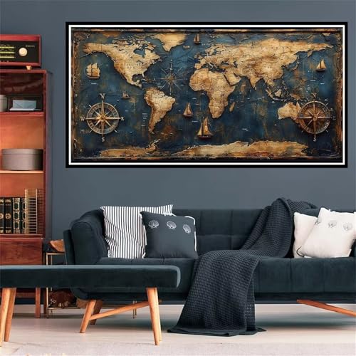 Weltkarte Diamond Painting Erwachsene, 5D Diamant Painting Bilder Retro Diamond Painting XXL 100x200cm, Diamond Art Anfänger Mosaikherstellung Bastelset, Deko Wohnzimmer, Geschenke für Frauen Z-1619 von Wjffnzbz