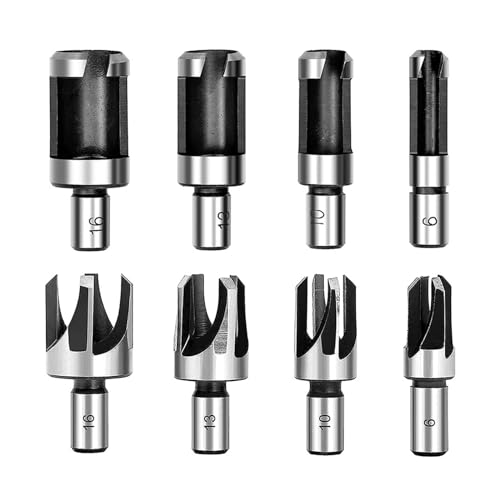 8PCS Runde Holz Stecker Cutter Bohrer Set Carbon Stahl Holzbearbeitung Fasen Bohrer Bits Für Effiziente Extraktion von Wjsdsg